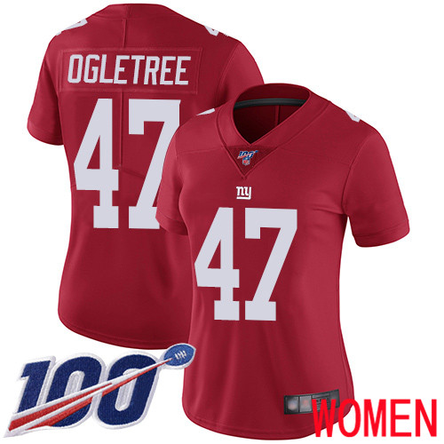 Women New York Giants #47 Alec Ogletree Red Limited Red Inverted Legend 100th Season Football NFL Jersey